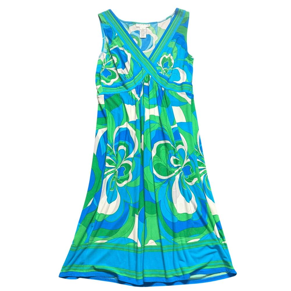 London Style Retro Mod Floral Psychedelic Sleeveless A-Line Midi Dress Size 12